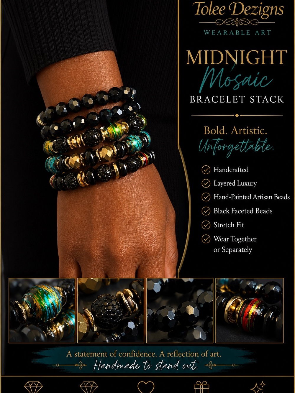 Tol Dezigns | Coastal Nights Memory Wire Bracelet - Picture 2 of 6